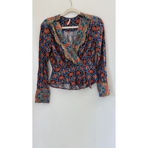 Free People Boho Hippie Long Sleeve V-neck Blouse Size XS